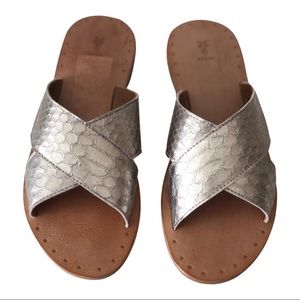 Frye Ally Silver Snakeskin Leather Criss Cross